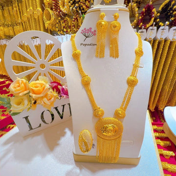 Dubai New 24K Gold Plated Necklace, Earrings, Rings, Wedding Party Gifts, Jewelry Set for Women YY10507
