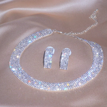 2025 Luxury Classic Female Engagement Jewelry Fashion Crystal Necklace Earrings Set Wedding Party Bridal Jewelry Sets Bijoux
