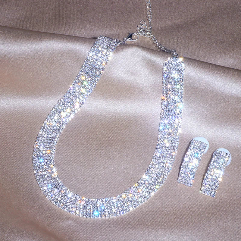 2025 Luxury Classic Female Engagement Jewelry Fashion Crystal Necklace Earrings Set Wedding Party Bridal Jewelry Sets Bijoux