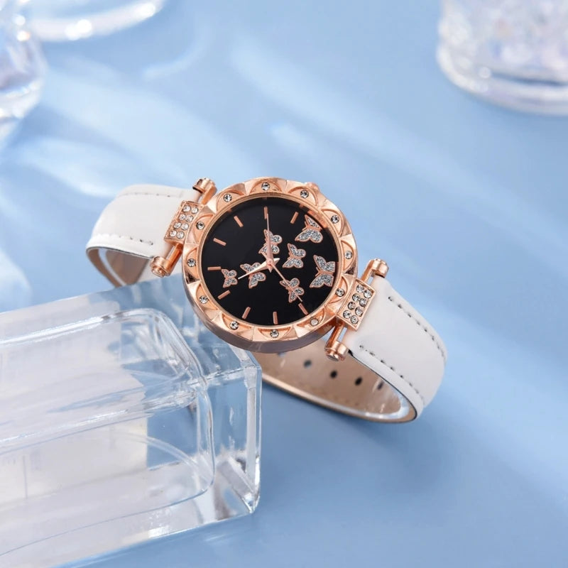 Elegant Butterfly Jewelry Set Women Watch Crystal Watches Fashion Rings Necklace Earring Bracelet Perfect for Daily Wear