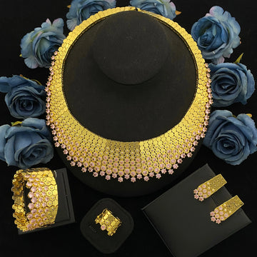 JRH Timeless Elegance Jewelry Set 4-Piece Zirconia Necklace Earrings Bracelet Ring Plated Classic Gift for Women Anniversaries