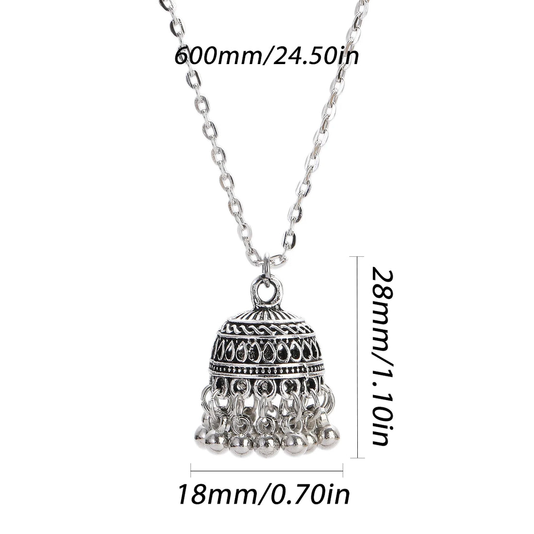 Ethnic Indian Wedding Jewelry Set for Bride Silver Color Carved Bells Necklace&Earring Vintage Dangle Earrings Gifts