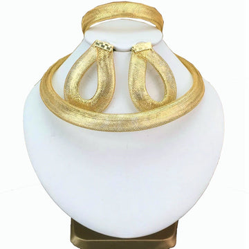 Latest Luxury Brazilian Wedding Jewelry Set Dubai Gold Plated Bridal Exaggerate Big Jewelry Sets FHK17179
