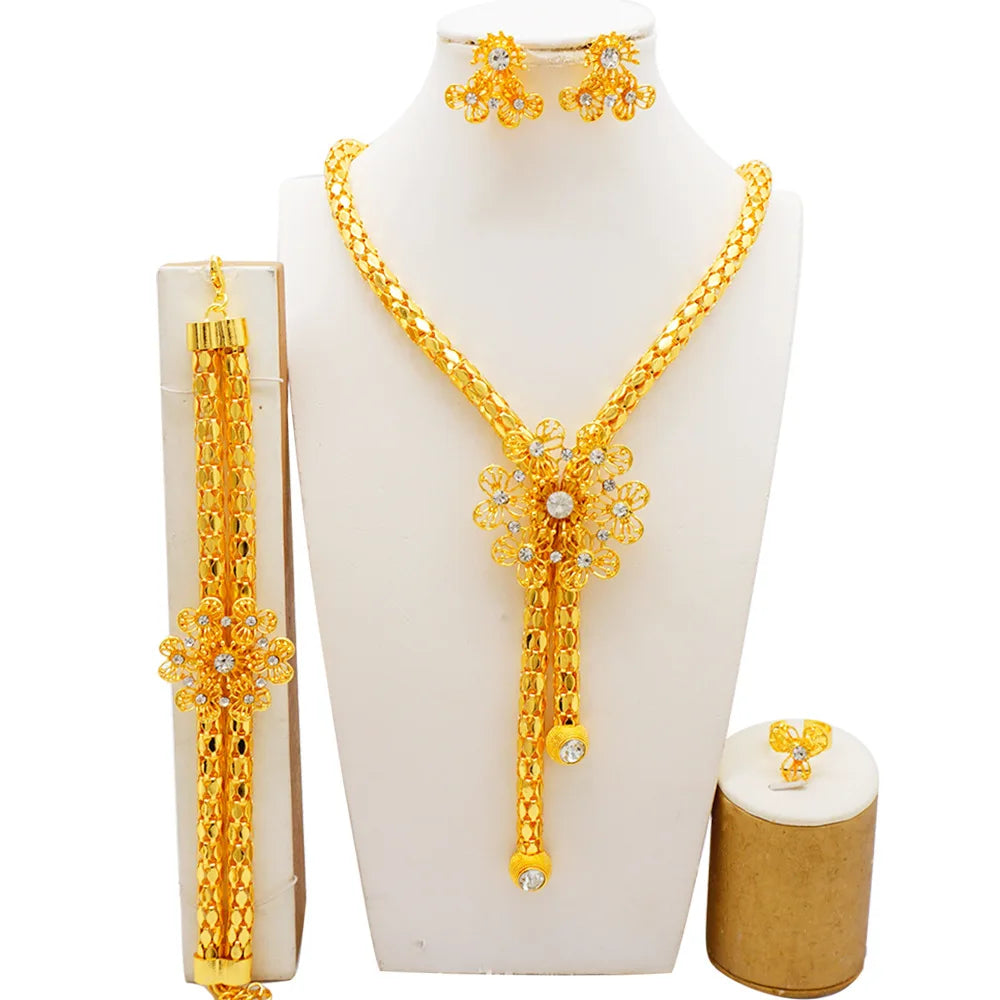 Elegant 24k gold necklace jewelry set for women, AU999 pure gold bracelet