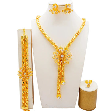 Elegant 24k gold necklace jewelry set for women, AU999 pure gold bracelet