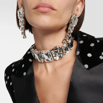Luxury Square Crystal Jewelry Sets Women Party Accessories 2024 Fashion Show Exaggerate Bridal Necklace Earrings Set Gifts