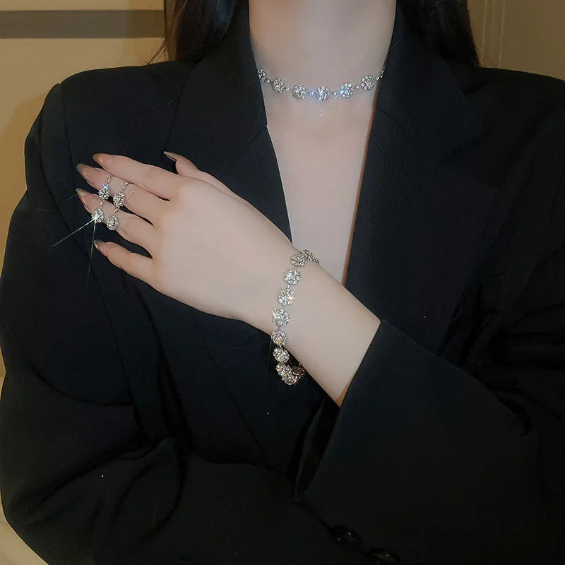 Inlaid Rhinestonejewelry Sets for Woemn  Light Luxury  Gorgeous Necklace Temperament Fashion Personality 3 Pcs Earring Set Woman