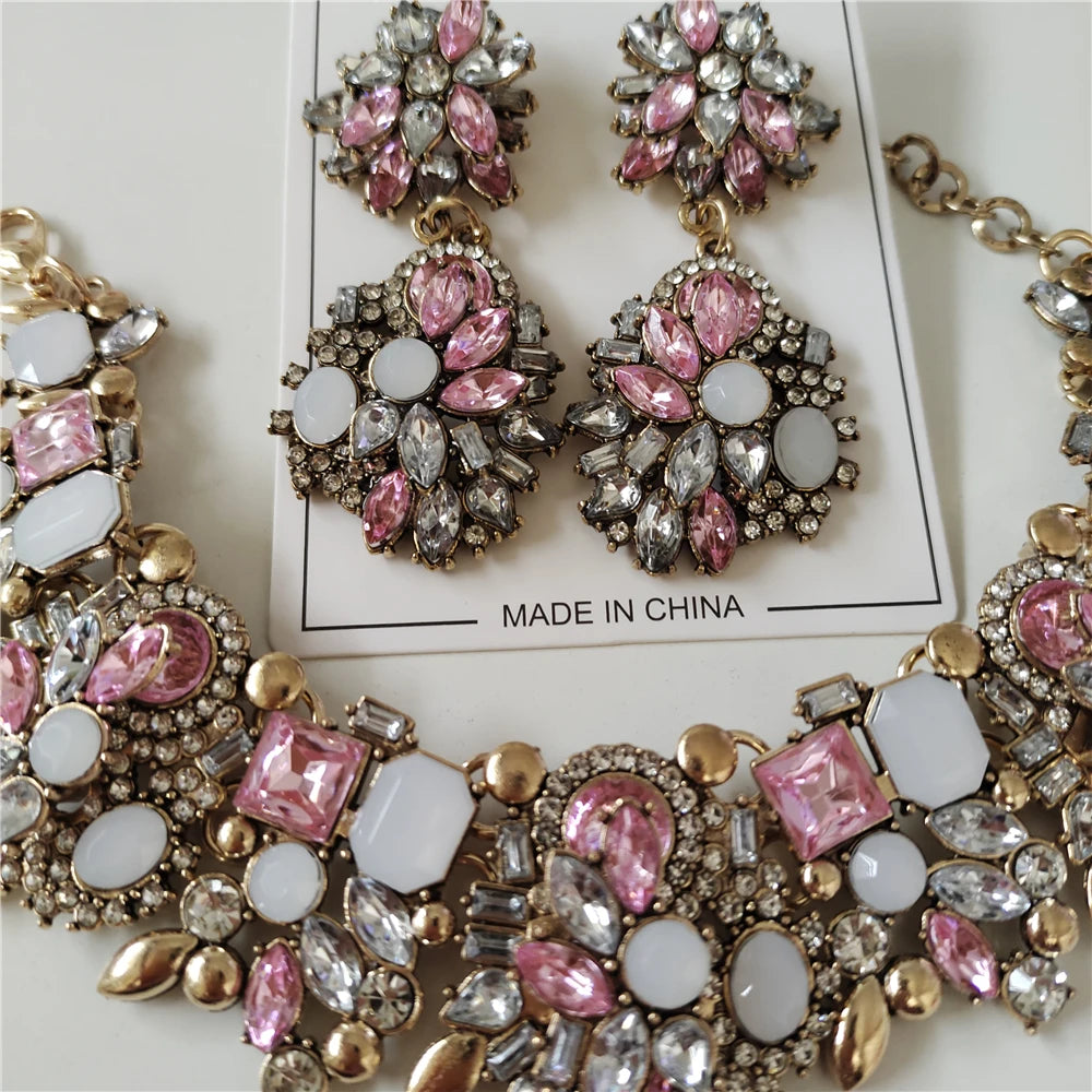 2025 New Luxury Crystal Rhinestone Jewelry Sets Necklace Bracelets Earrings Set Women Indian Wedding Bridal Statement Jewelry
