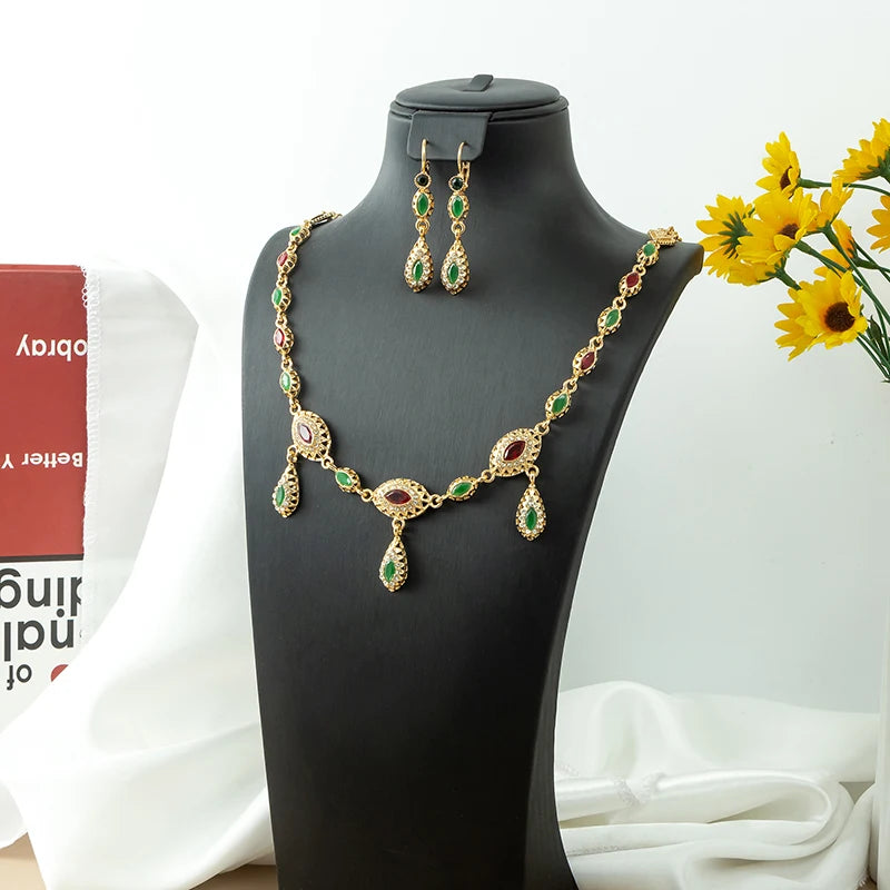 Arabic Handmade Jewelry With Crystals Wedding Hair Accessories Women Gold Color Headpiece Jewelry Set Head